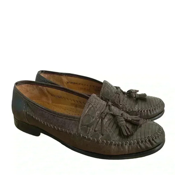 Mezlan Mens Gray Lizard Leather Tassel Front Loafer Shoe main image 9